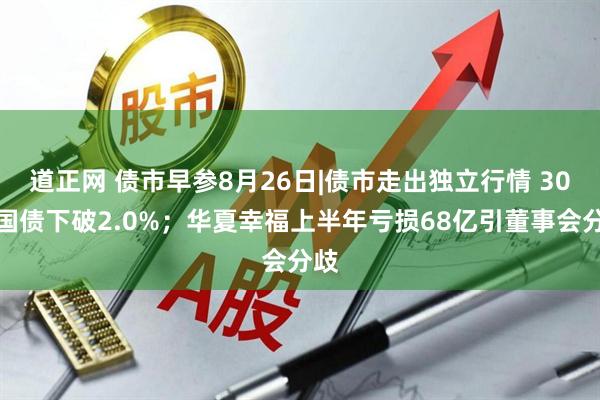 道正网 债市早参8月26日|债市走出独立行情 30年国债下破2.0%；华夏幸福上半年亏损68亿引董事会分歧